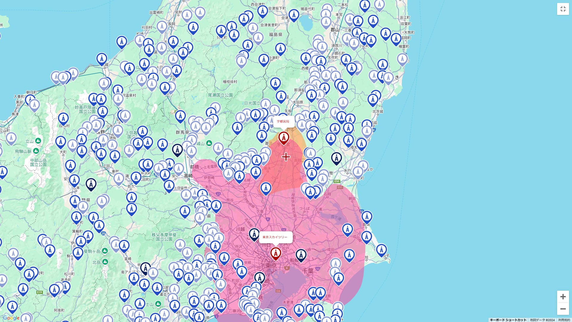 栃木県の地デジ電波受信状況